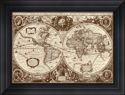 Framed Nova Totius Terrarum Orbis Tabula (sepia) Print