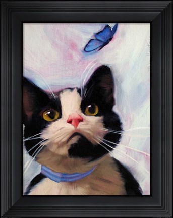 Framed Cat and Butterfly Print