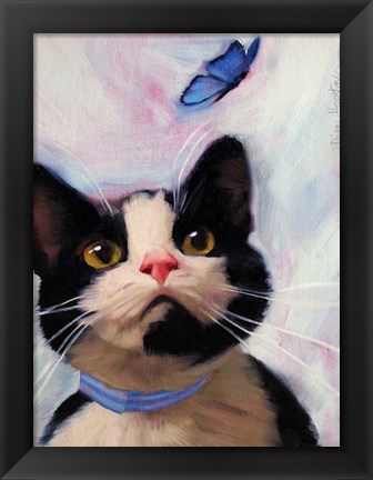 Framed Cat and Butterfly Print