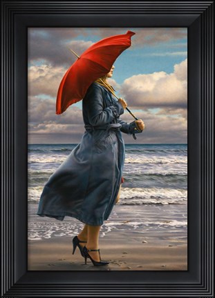 Framed Red Umbrella Print
