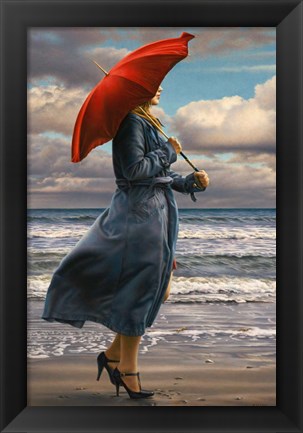 Framed Red Umbrella Print