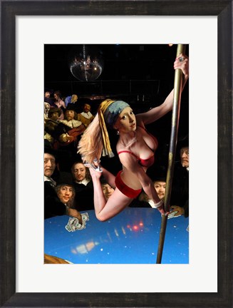 Framed Girl with Pearl Earring and Pole Print