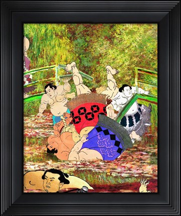Framed Japanese Footbridge Mishap Print