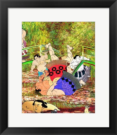 Framed Japanese Footbridge Mishap Print