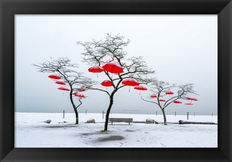 Framed Red Umbrellas Print