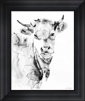 Framed Village Cow Gray Print