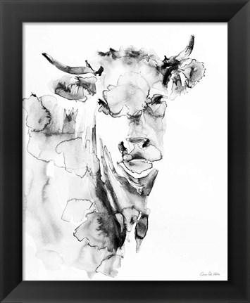Framed Village Cow Gray Print