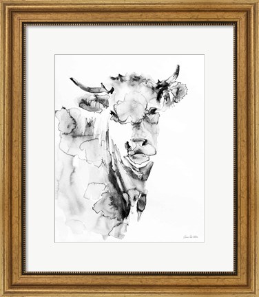 Framed Village Cow Gray Print