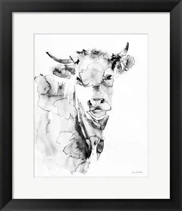 Framed Village Cow Gray Print