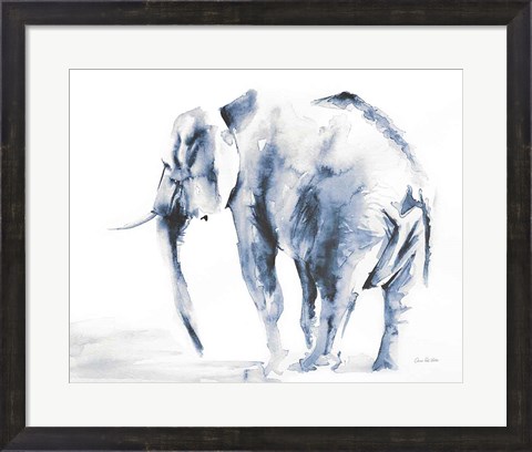 Framed Lone Elephant Blue Gray Crop Print