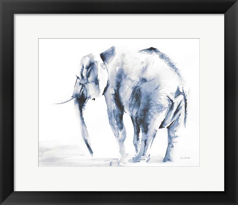 Framed Lone Elephant Blue Gray Crop Print