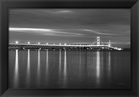 Framed Mackinac Bridge BW Print