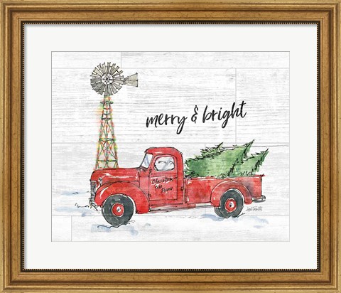 Framed Country Christmas IV Merry and Bright Shiplap Crop Print