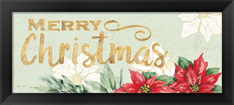 Framed Watercolor Poinsettia Merry Christmas Print