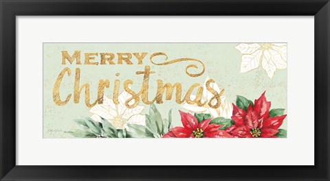 Framed Watercolor Poinsettia Merry Christmas Print