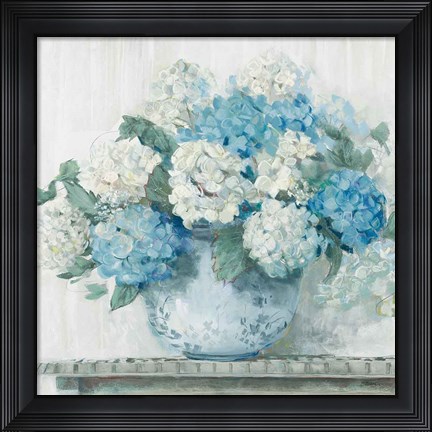 Framed Blue Hydrangea Cottage Crop Print