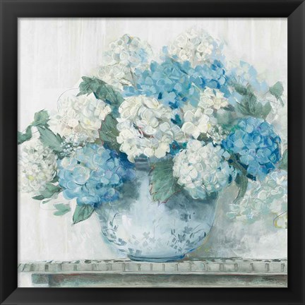 Framed Blue Hydrangea Cottage Crop Print