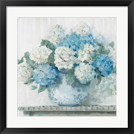 Framed Blue Hydrangea Cottage Crop Print