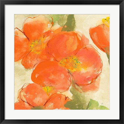 Framed Tangerine Poppies I Print