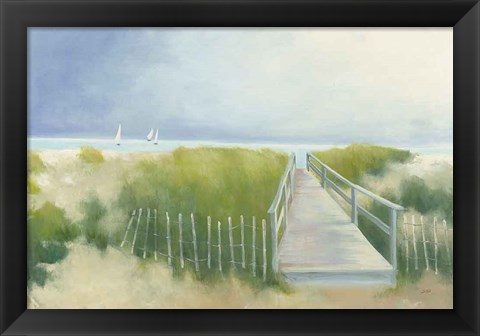 Framed Beach Walk with Boats Print