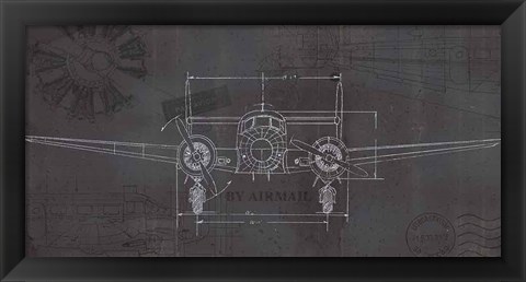 Framed Plane Blueprint IV Wings Print