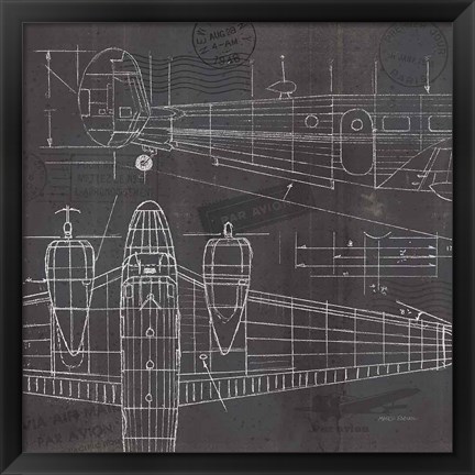 Framed Plane Blueprint II Print