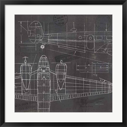 Framed Plane Blueprint II Print