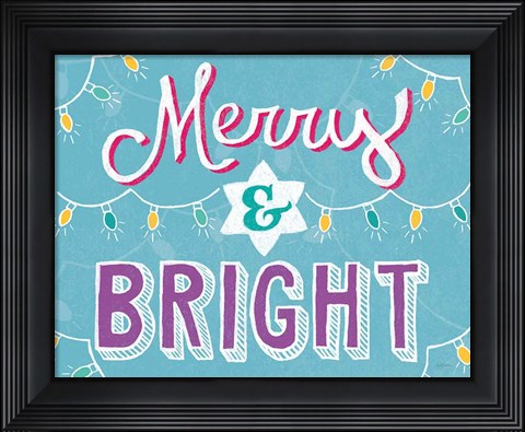 Framed Merry and Bright Aqua Print