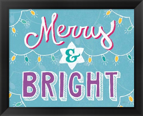 Framed Merry and Bright Aqua Print