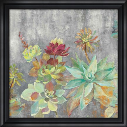 Framed Succulent Garden Gray Crop Print
