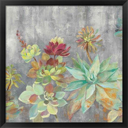 Framed Succulent Garden Gray Crop Print