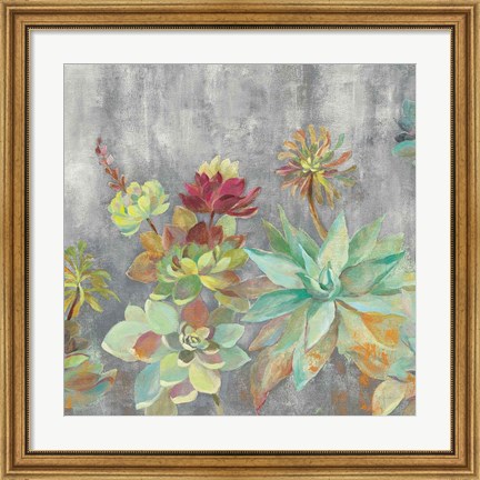 Framed Succulent Garden Gray Crop Print