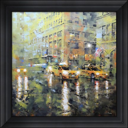 Framed Manhattan Orange &amp; Green Print