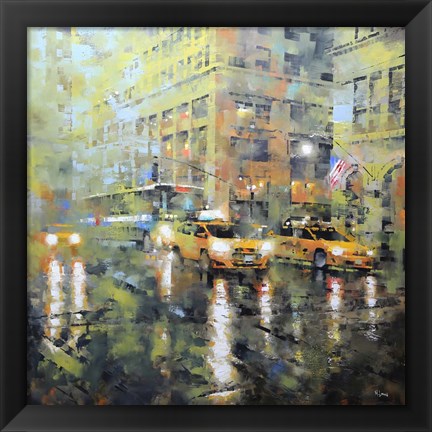 Framed Manhattan Orange &amp; Green Print