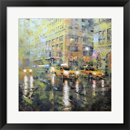 Framed Manhattan Orange &amp; Green Print