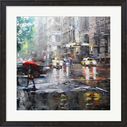 Framed Manhattan Red Umbrella Print