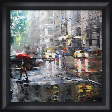 Framed Manhattan Red Umbrella Print