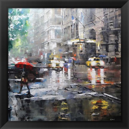 Framed Manhattan Red Umbrella Print