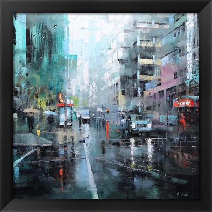 Framed Montreal Turquoise Rain Print