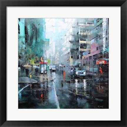 Framed Montreal Turquoise Rain Print