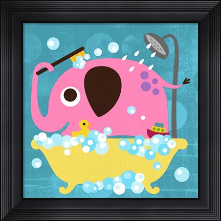 Framed Elephant in Bathtub Print