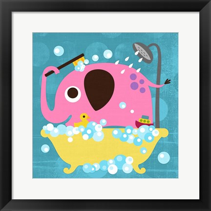 Framed Elephant in Bathtub Print