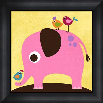 Framed Elephant with Birds Print
