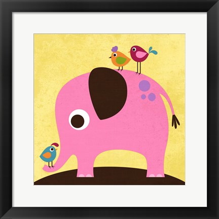 Framed Elephant with Birds Print