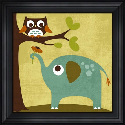 Framed Owl and Elephant Print