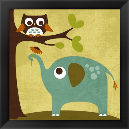 Framed Owl and Elephant Print