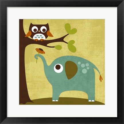 Framed Owl and Elephant Print