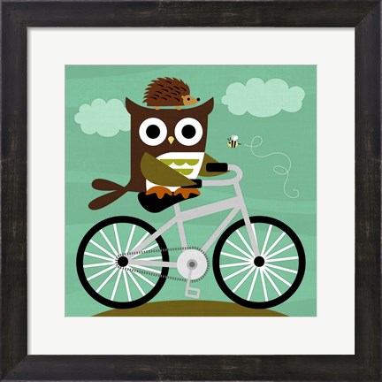 Framed Owl and Hedgehog on Bicycle Print