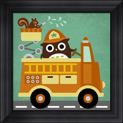 Framed Owl in Firetruck and Squirrel Print