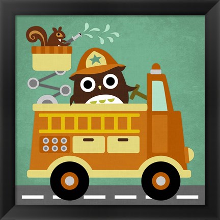 Framed Owl in Firetruck and Squirrel Print